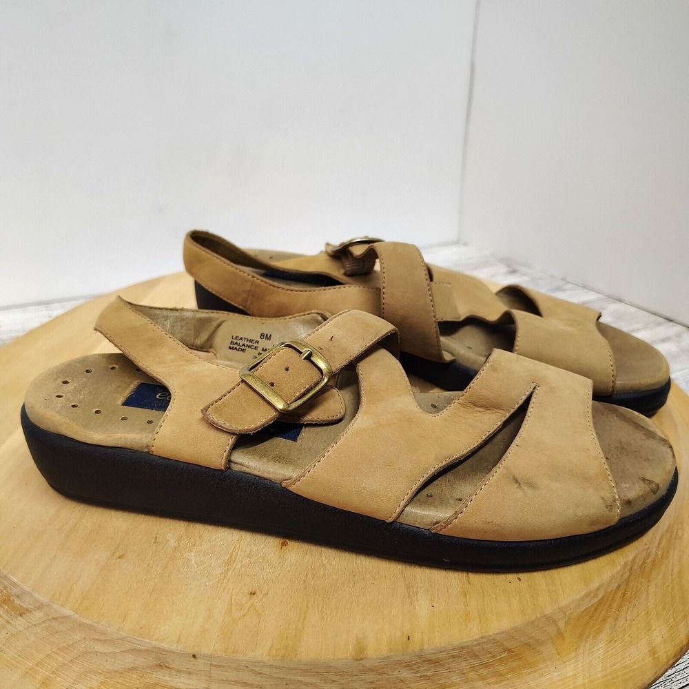 Boho Comfort Sandals Easy Spirit Anti Gravity Tan Leather Womens 8M Buckle Strap
